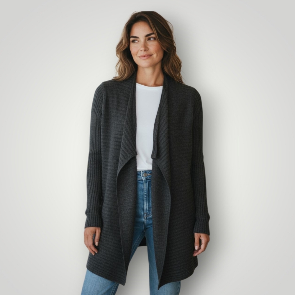 Lord & Taylor‎ Top Womens XS Gray Merino Wool Cardigan Ribbed Sweater Texture